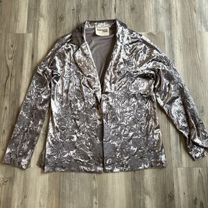 Savanna Jane Silver Embroidered Crushed Velvet Jacket Blazer Size Small